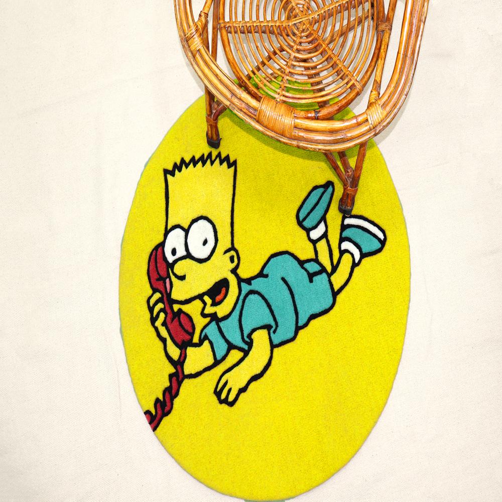 Yellow Cartoon Character On The Phone Round Hand-Tufted Wool Rug