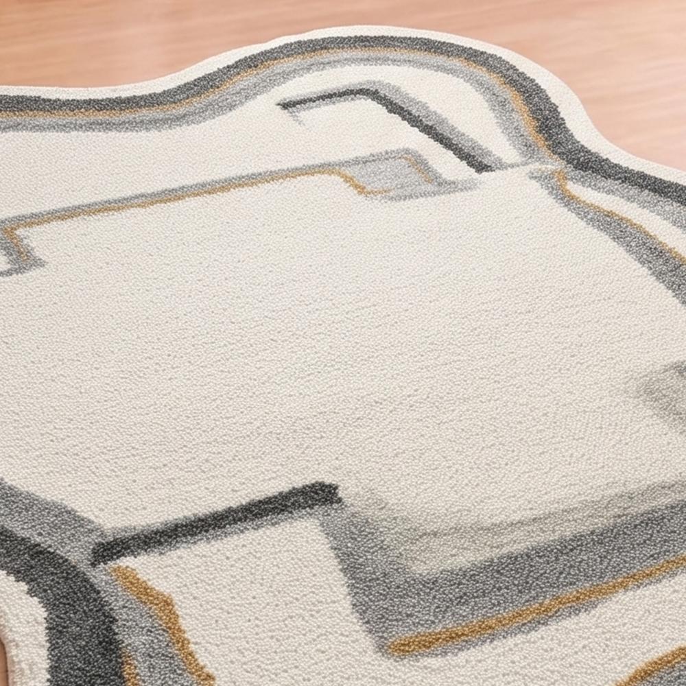 Modern Abstract Irregular Wavy Border Hand-Tufted Wool Rug