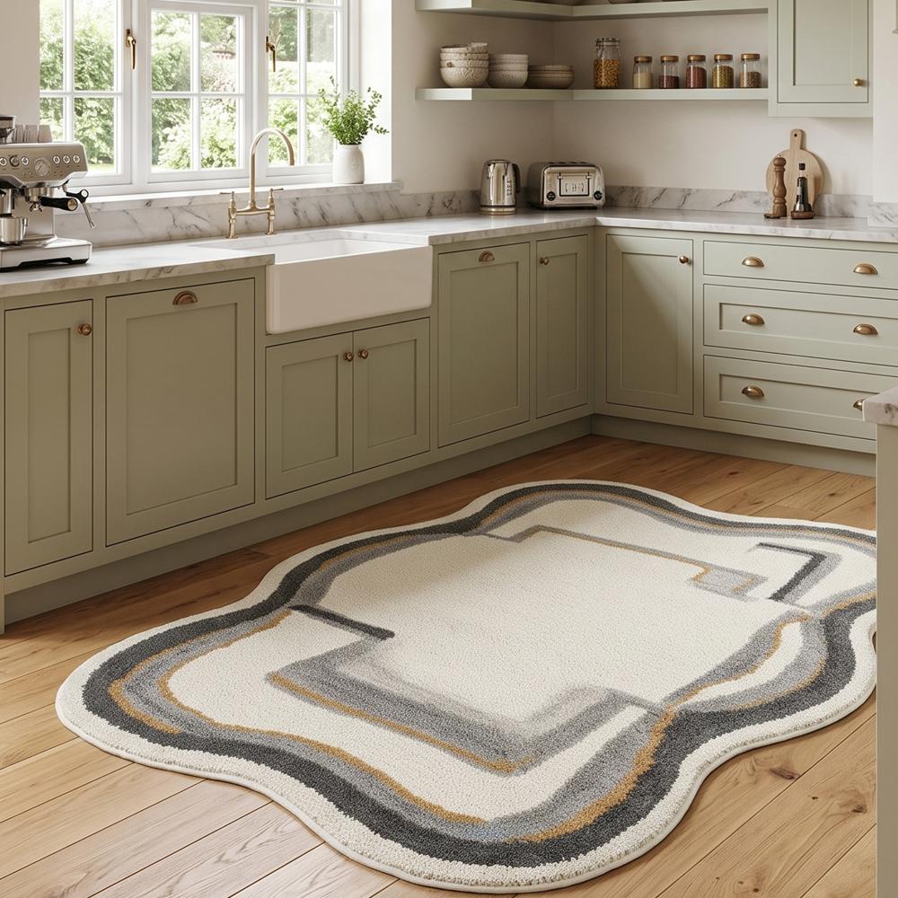 Modern Abstract Irregular Wavy Border Hand-Tufted Wool Rug
