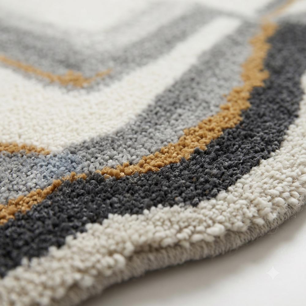 Modern Abstract Irregular Wavy Border Hand-Tufted Wool Rug