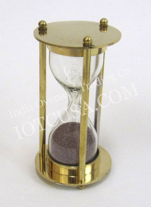 Nautical Brass Sand Timer - Brass Material, Clear Glass, Round Base | Smooth Finish, Stylish Design, Customizable Aesthetic Décor