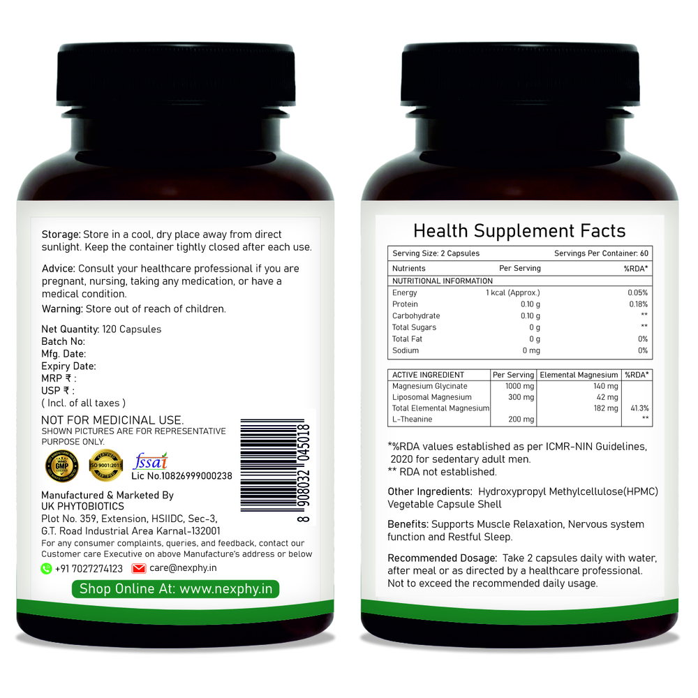 Megmaxx-Calm Magnesium Glycinate + Liposomal Magnesium with L-Theanine Capsules