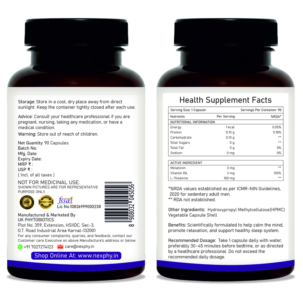 Sleep-ML3 Melatonin 3mg + Vitamin B6 2mg + L-Theanine 100mg Capsules