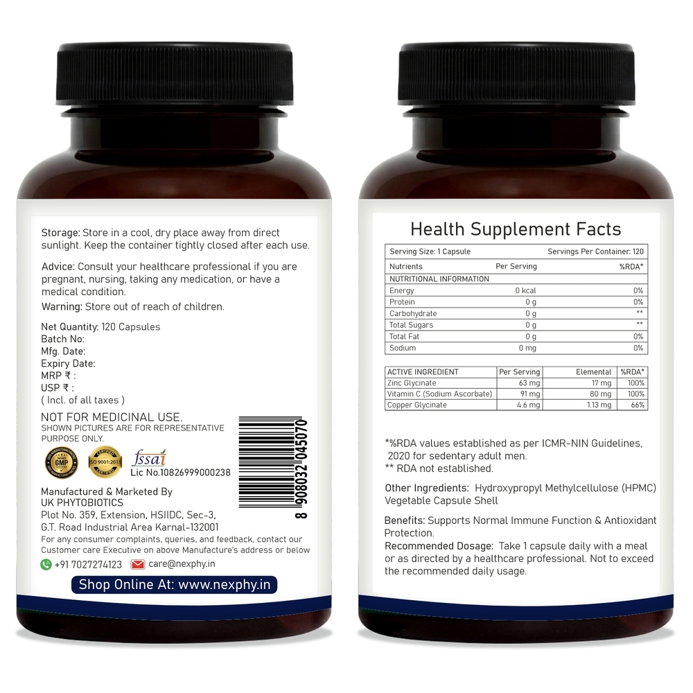 Zinc Glycinate, Vitamin C & Copper Glycinate Capsule