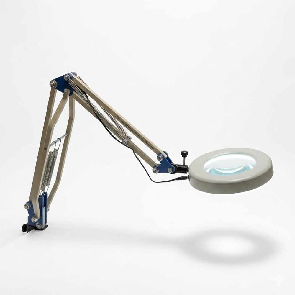 LED Magnifying Lamp with 125mm Lens, Adjustable Stand and Heavy Cast Iron Base