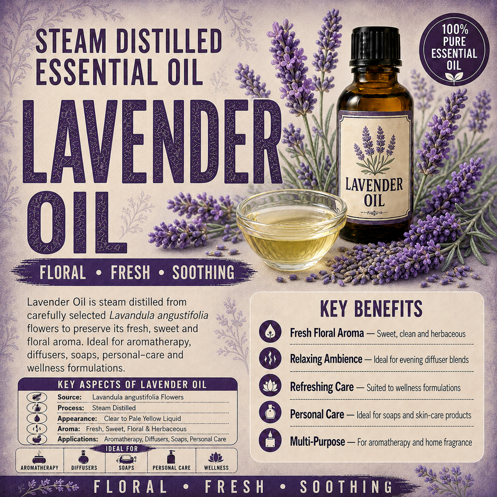 Premium Lavender Essential Oil (Lavandula Angustifolia) - Odour: Sweet