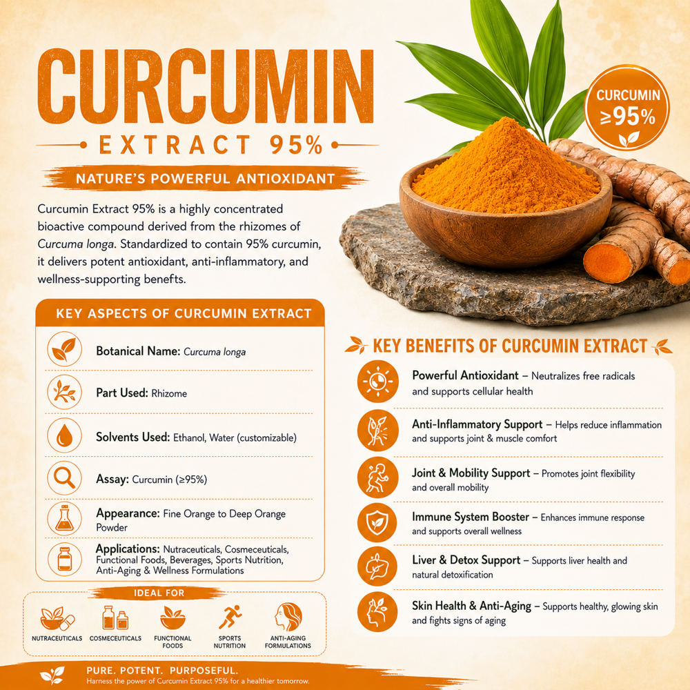 Premium Turmeric Extract (Curcuma Longa) Curcumin 95% Standardized Extract Powder - Shelf Life: 36 Months