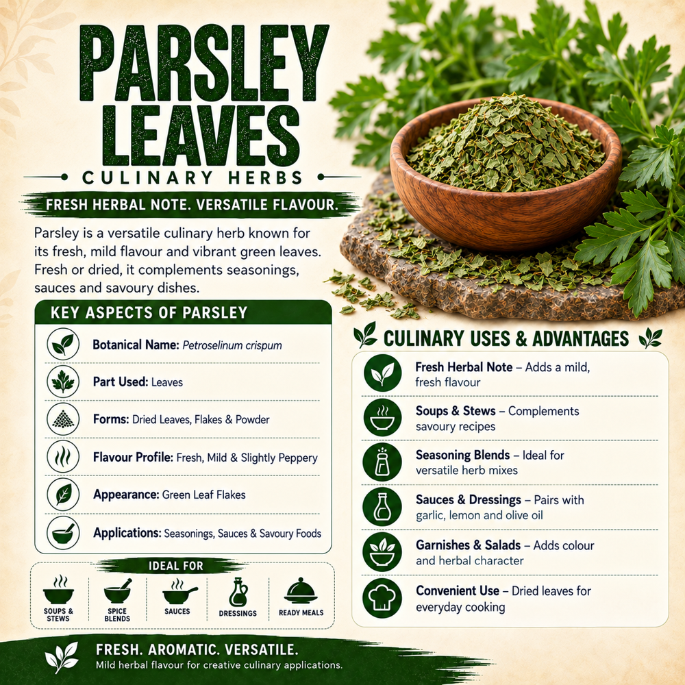 Premium Dried Parsley Leaves (Petroselinum Crispum) Natural Culinary Herb & Food Seasoning - Color: Green To Dark Green
