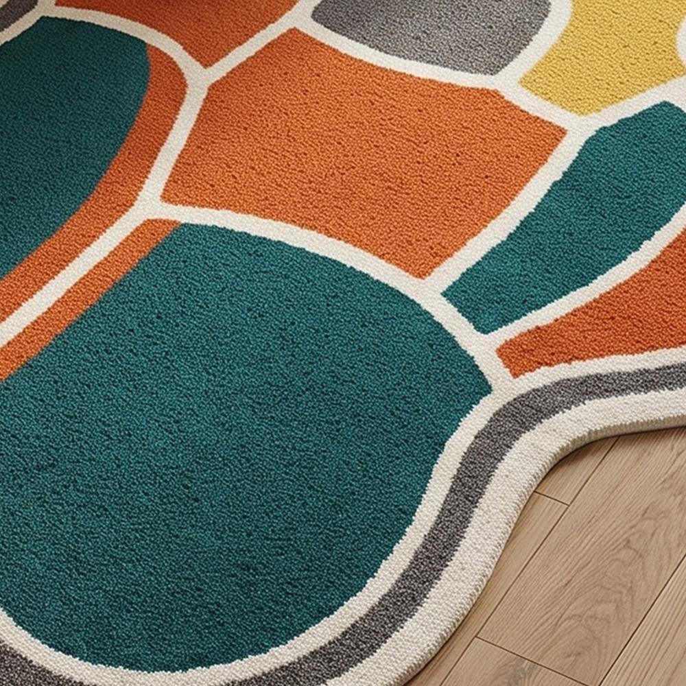 Multicolor Abstract Irregular Shaped Tufted Area Rug for Modern Living Room Decor