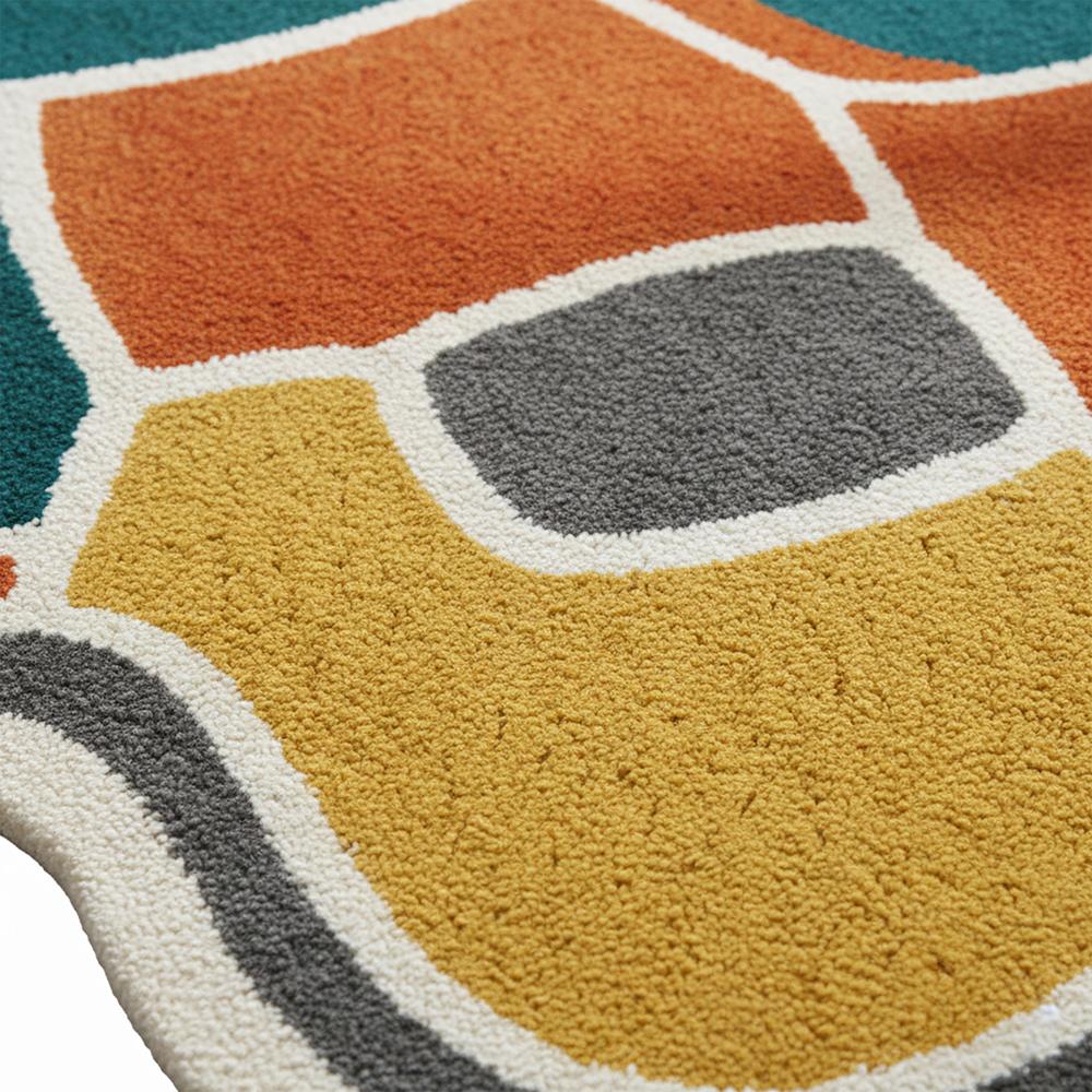 Multicolor Abstract Irregular Shaped Tufted Area Rug for Modern Living Room Decor