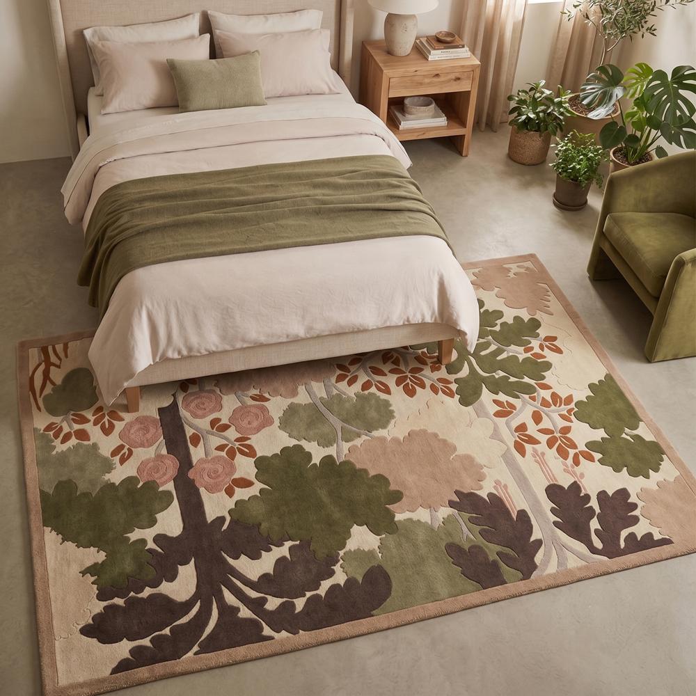 Hand Tufted Floral Pattern Wool Area Rug in Earthy Colors for Living Room Decor