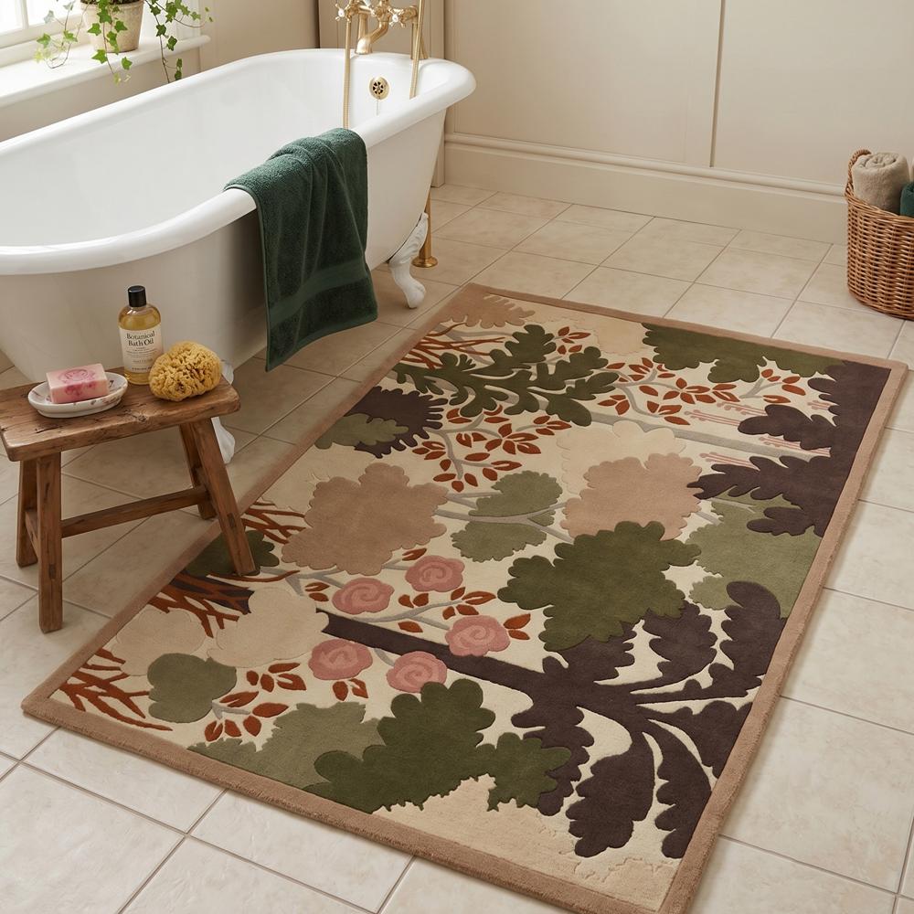 Hand Tufted Floral Pattern Wool Area Rug in Earthy Colors for Living Room Decor