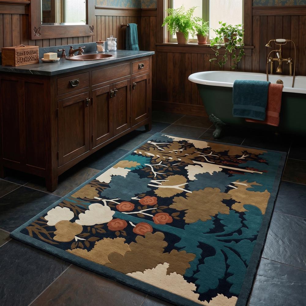 Abstract Floral Wool Rug, Botanical Area Rug, Modern Nature Carpet