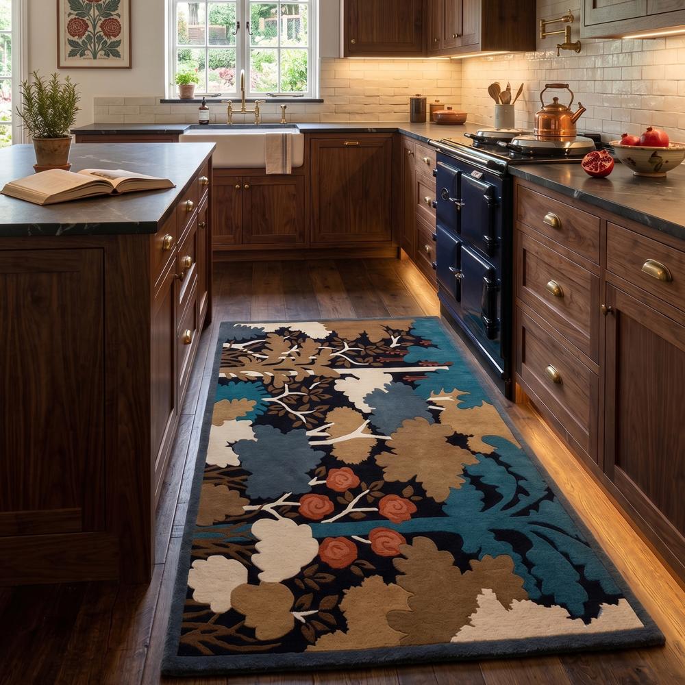 Abstract Floral Wool Rug, Botanical Area Rug, Modern Nature Carpet