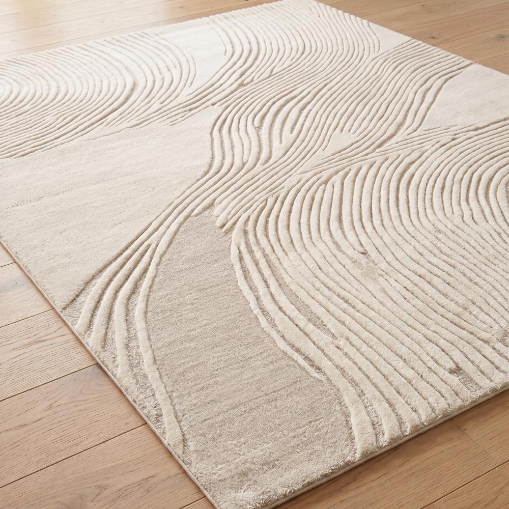 Textured Abstract Wool Rug, Modern Area Rug, Beige Living Room Rug