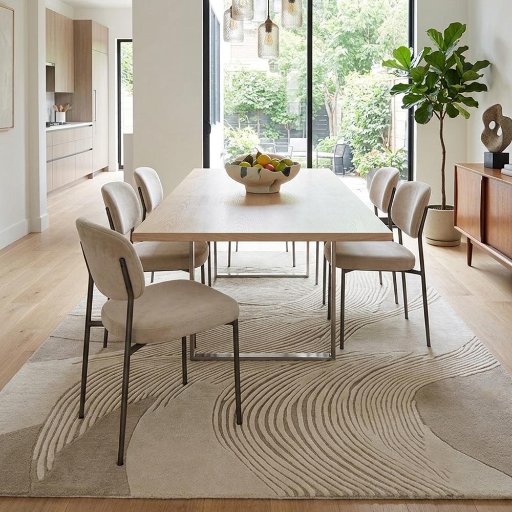 Textured Abstract Wool Rug, Modern Area Rug, Beige Living Room Rug