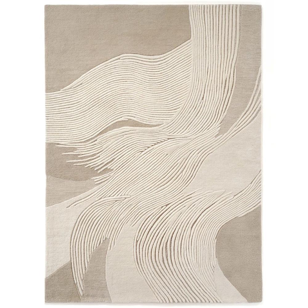 Textured Abstract Wool Rug, Modern Area Rug, Beige Living Room Rug