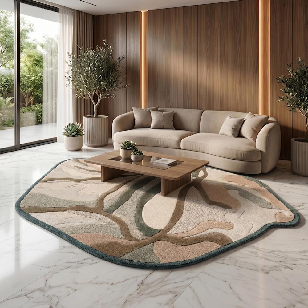 Abstract Tree Wool Rug, Nature Inspired Area Rug