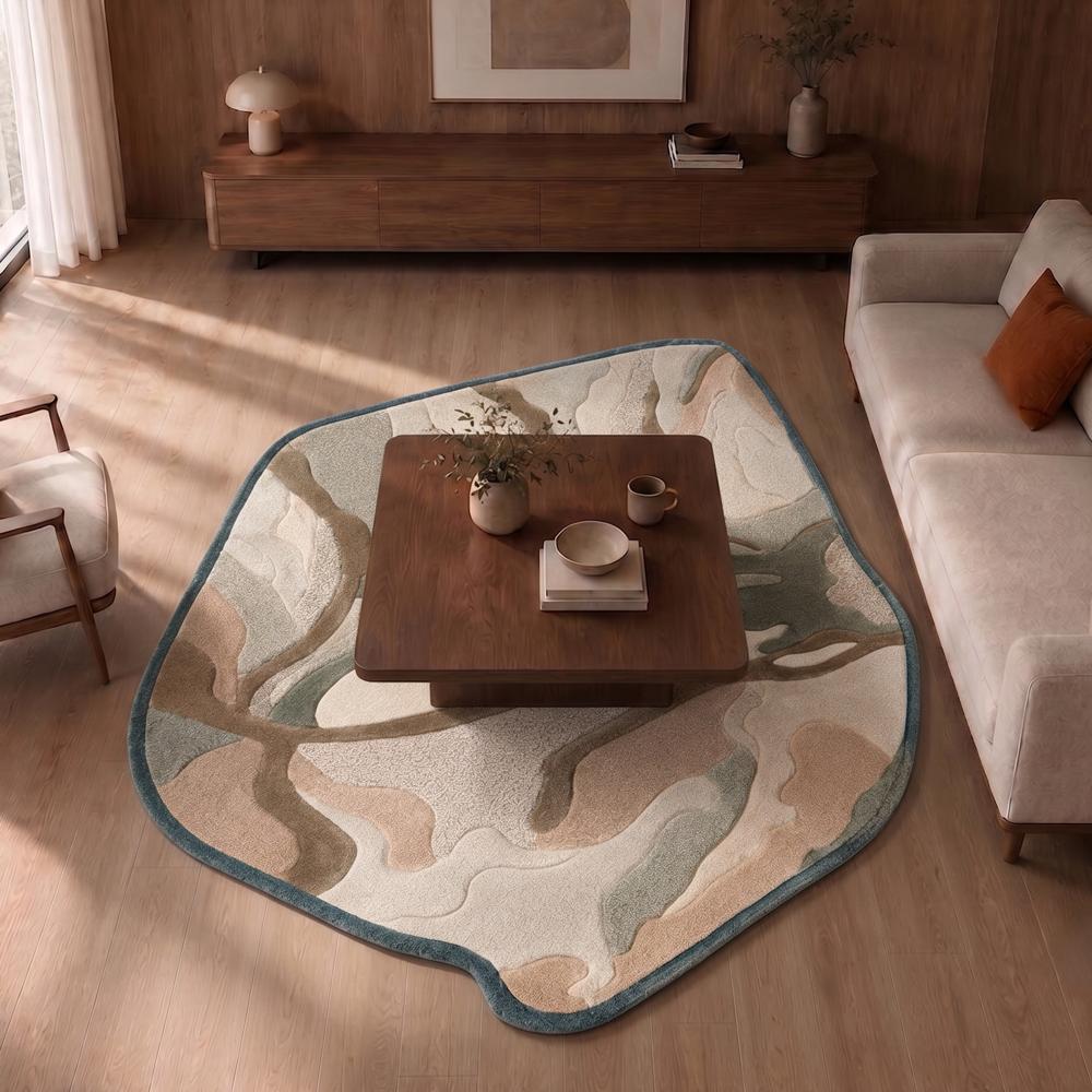 Abstract Tree Wool Rug, Nature Inspired Area Rug