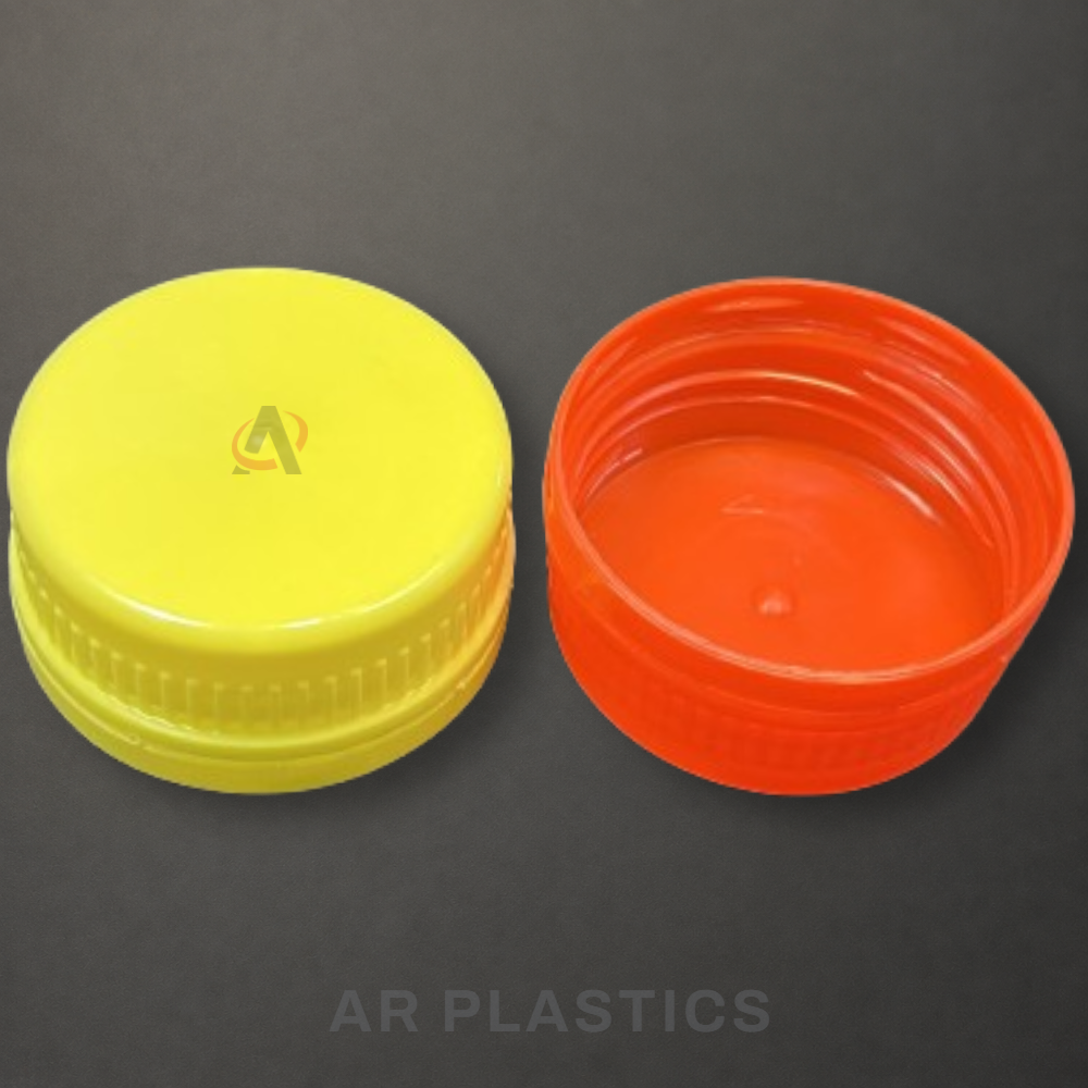 46 Mm 3 Star Cap - Plastic, 46 Mm , Yellow, Red, White Colors | Customizable Screw Cap For Bottles With High Strength And Lightweight Design