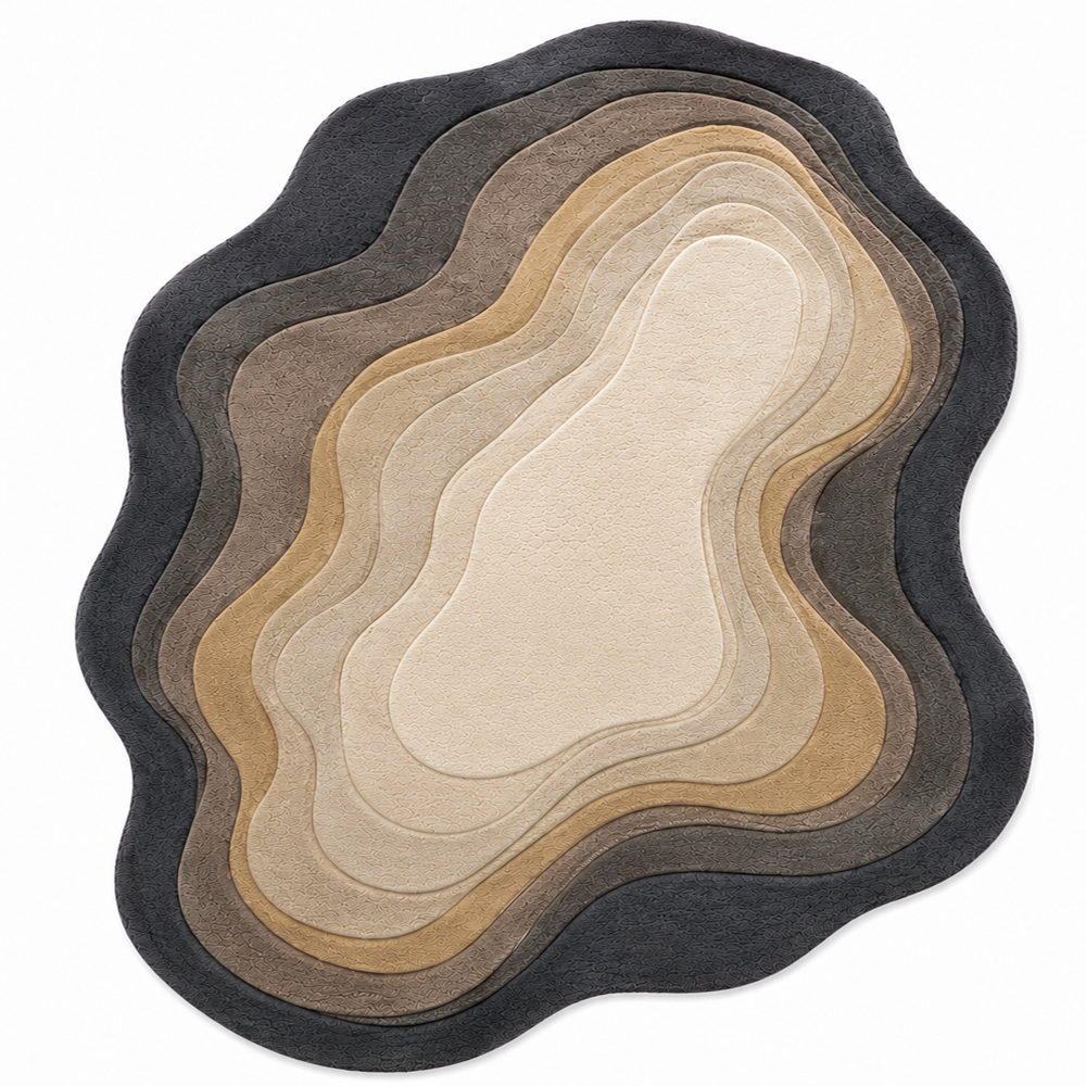 Topographic Contour Neutral Tone Area Rug