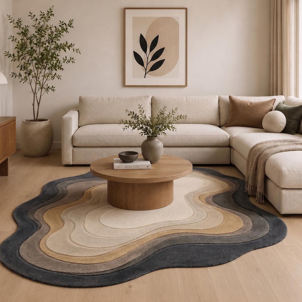 Topographic Contour Neutral Tone Area Rug