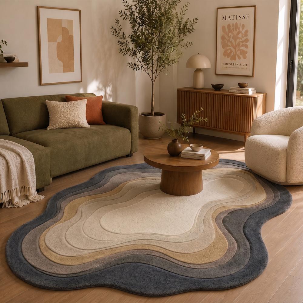 Topographic Contour Neutral Tone Area Rug