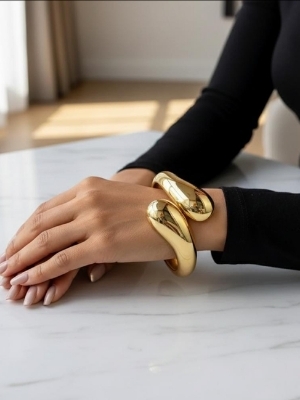 Sculptural Statement Gold Cuff - Jewelry Type: Bracelets