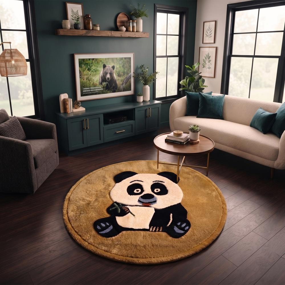 Hand-Tufted Round Panda Bear Area Rug