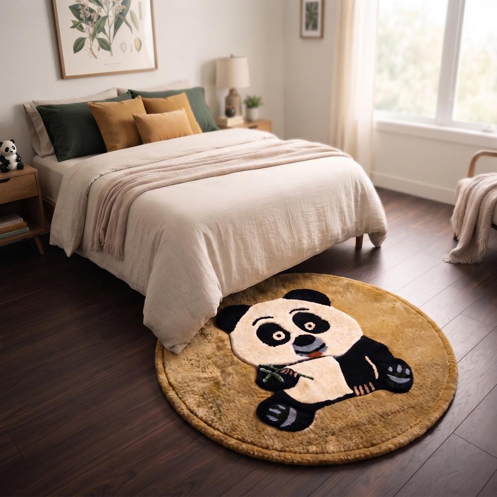 Hand-Tufted Round Panda Bear Area Rug