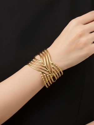 Layered Chevron Statement Gold Cuff - Jewelry Type: Bracelets