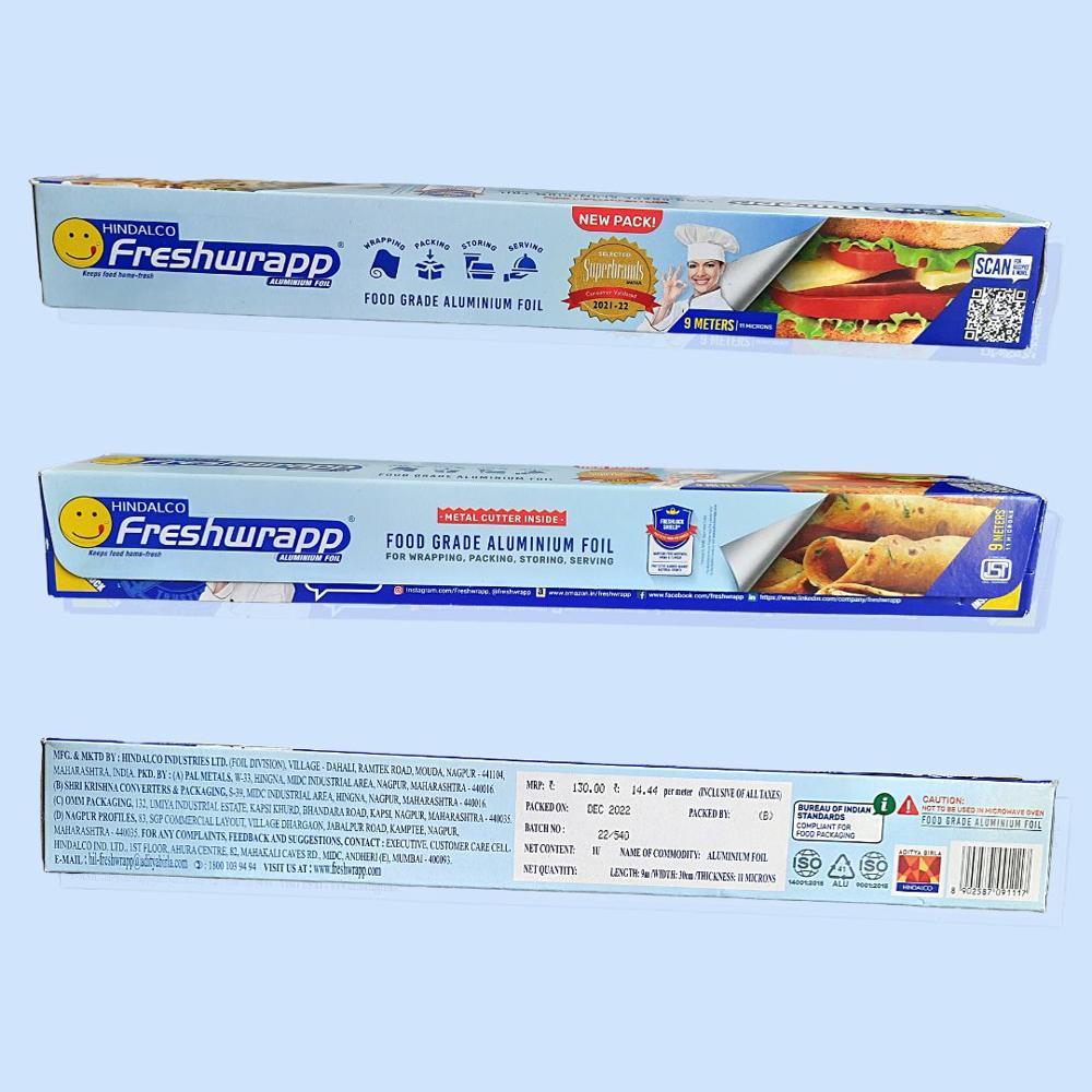 Hindalco Freshwrapp Aluminium Foil Food Wrapping And Storage Foil For Kitchen Use 9 Mtr - Water Resistant: No
