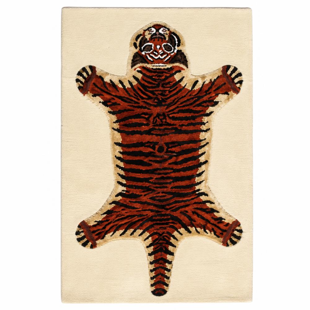 Hand-Tufted Tibetan Tiger Motif Wool Area Rug