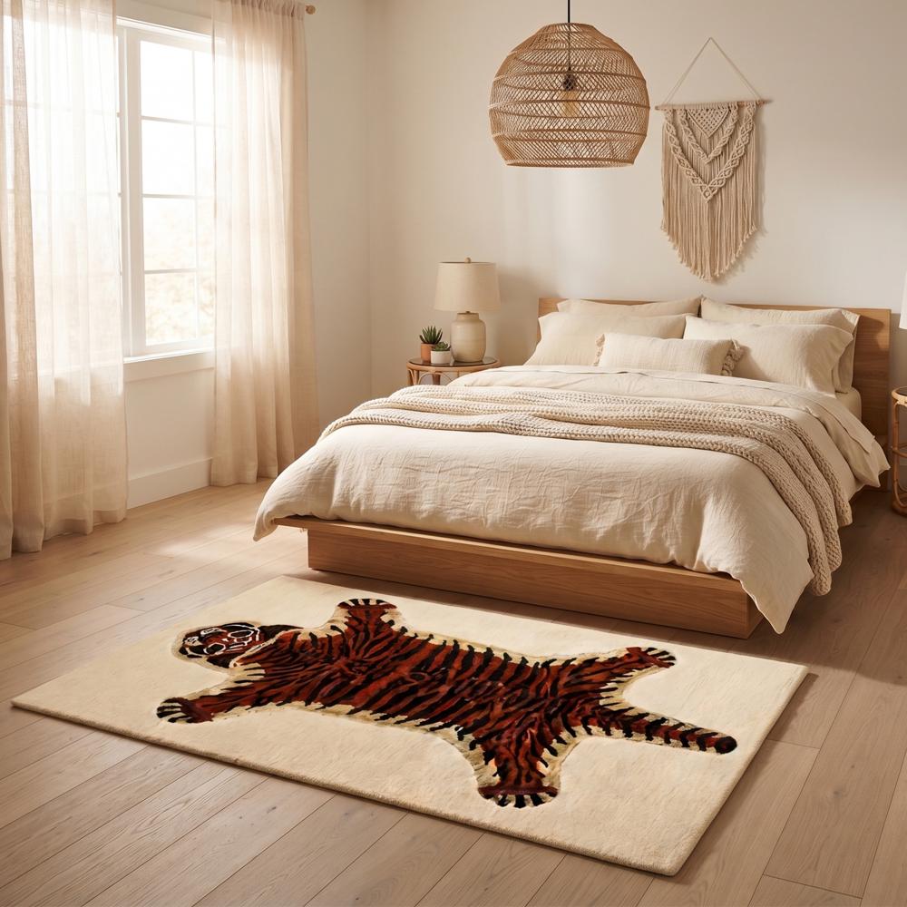 Hand-Tufted Tibetan Tiger Motif Wool Area Rug
