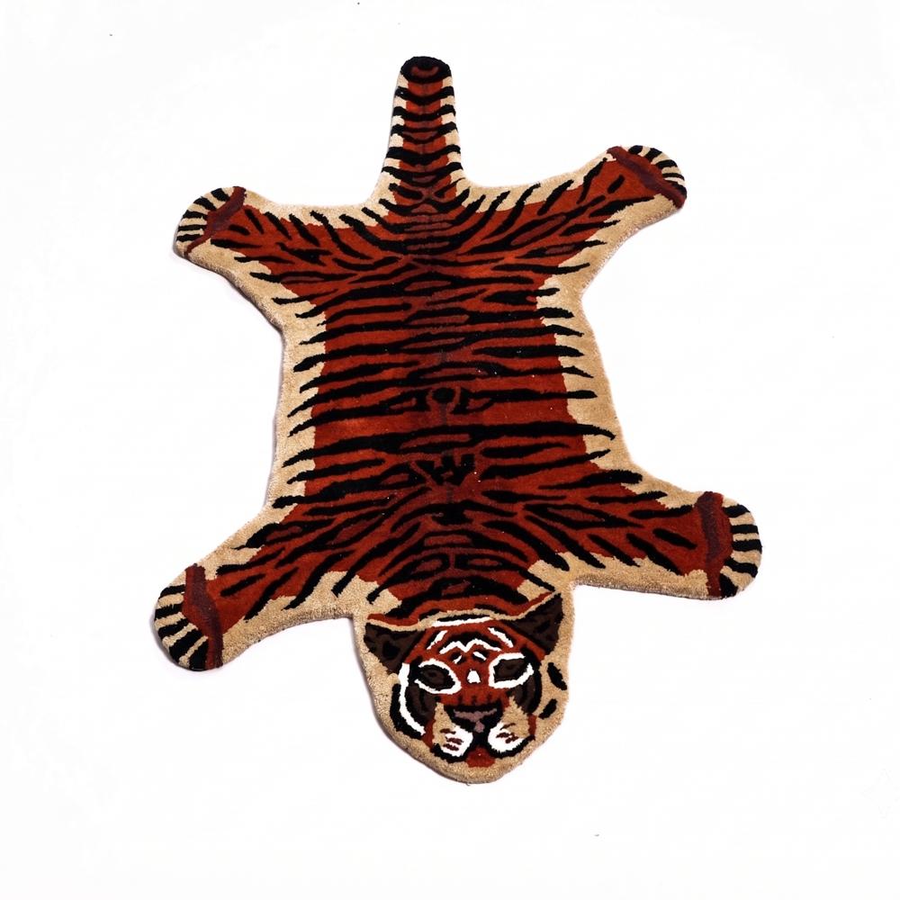 Hand-Tufted Tibetan Tiger Motif Wool Area Rug