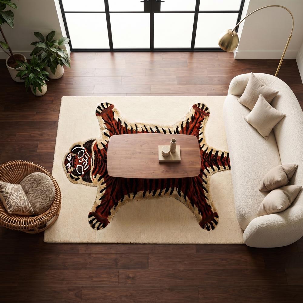 Hand-Tufted Tibetan Tiger Motif Wool Area Rug