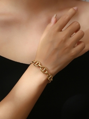 Gold Link Chain Cuff Bracelet - Weight: 0.15
