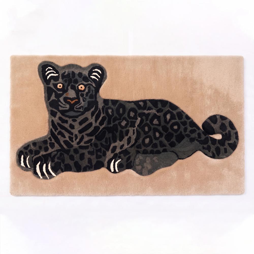 Hand-Tufted Black Panther Motif Wool Area Rug