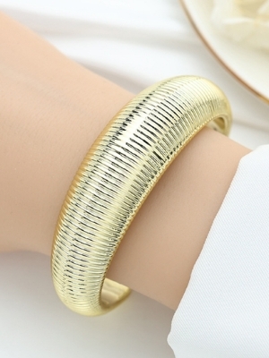 Ribbed Dome Gold Statement Cuff - Jewelry Type: Bracelets