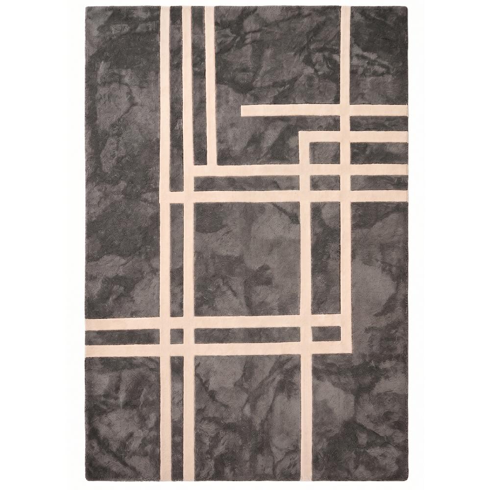 Hand-Tufted Modern Geometric Line Charcoal Wool Area Rug