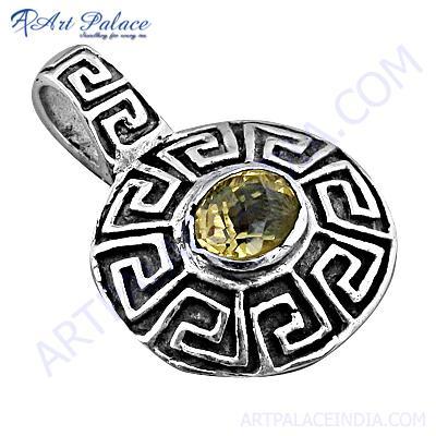 क्लासिक डिजाइनर नींबू क्वार्ट्ज रत्न चांदी का लटकन