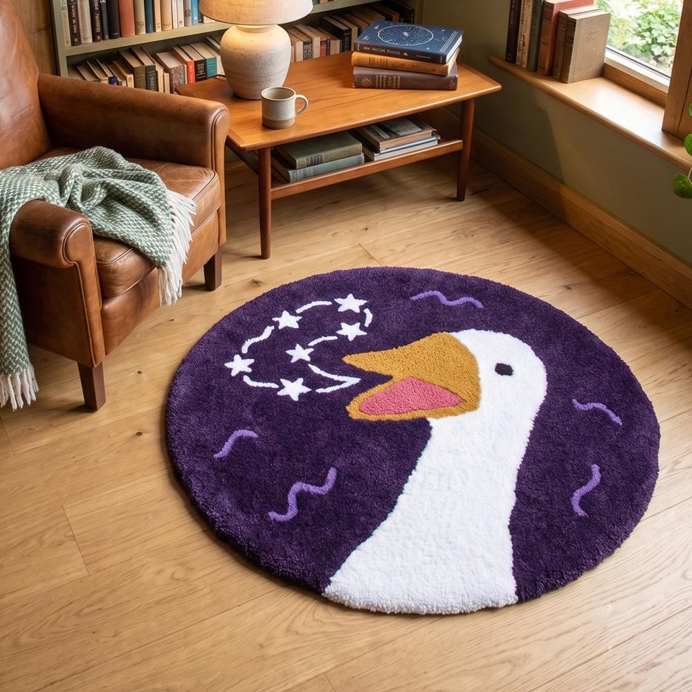 Hand-Tufted Cosmic Goose Celestial Round Wool Area Rug