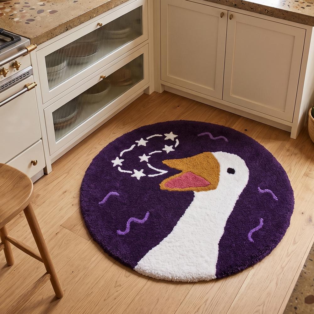 Hand-Tufted Cosmic Goose Celestial Round Wool Area Rug