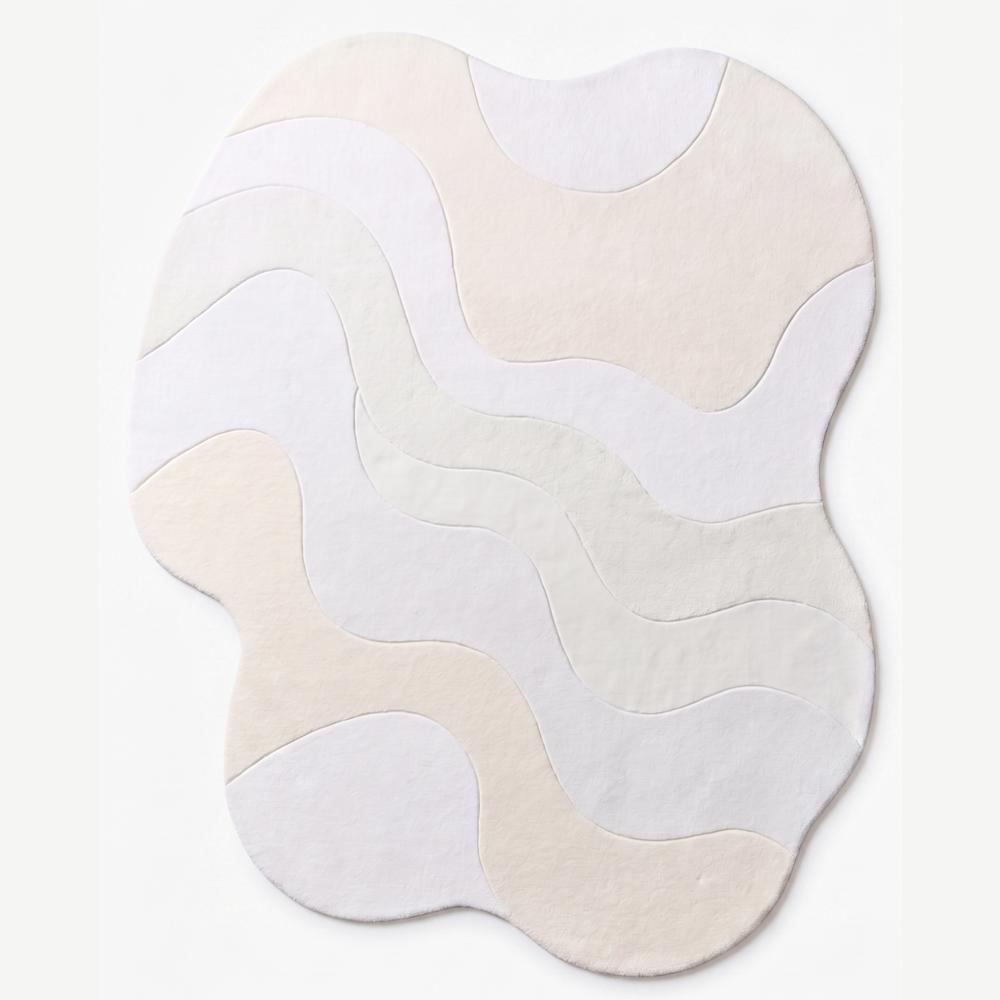 Hand-Tufted Organic Wavy Shape Cream Wool Area Rug