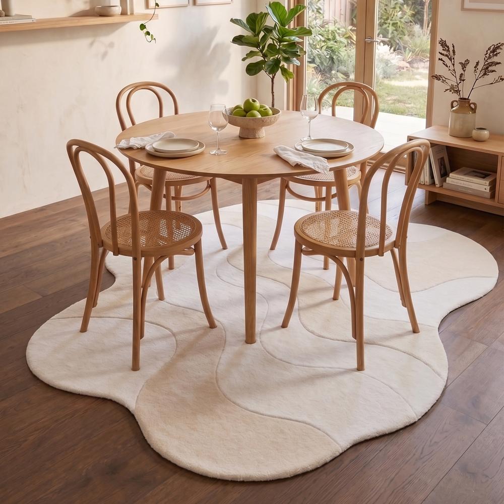 Hand-Tufted Organic Wavy Shape Cream Wool Area Rug