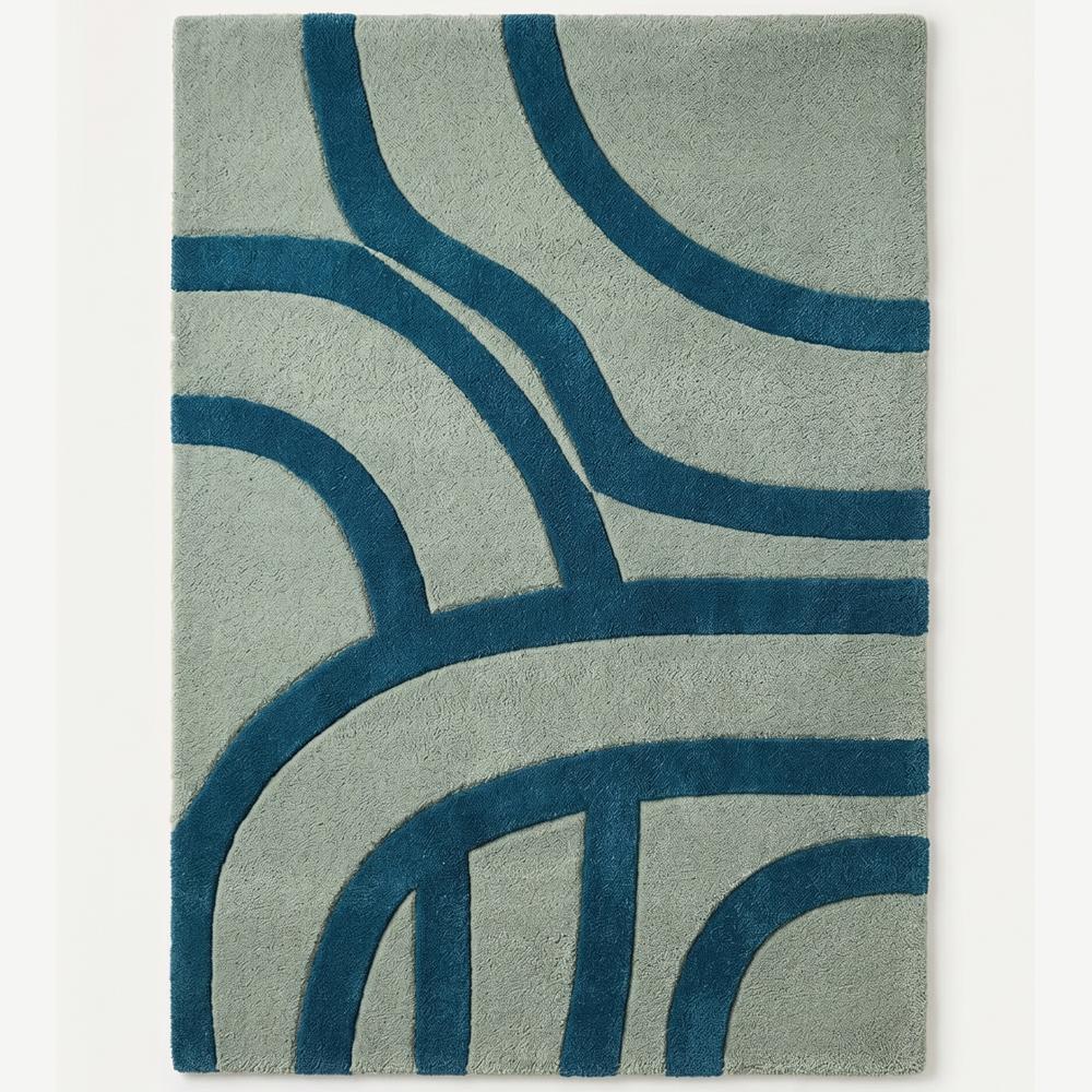 Hand-Tufted Modern Abstract Blue & Grey Geometric Wool Area Rug