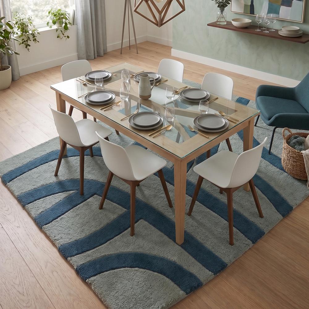 Hand-Tufted Modern Abstract Blue & Grey Geometric Wool Area Rug
