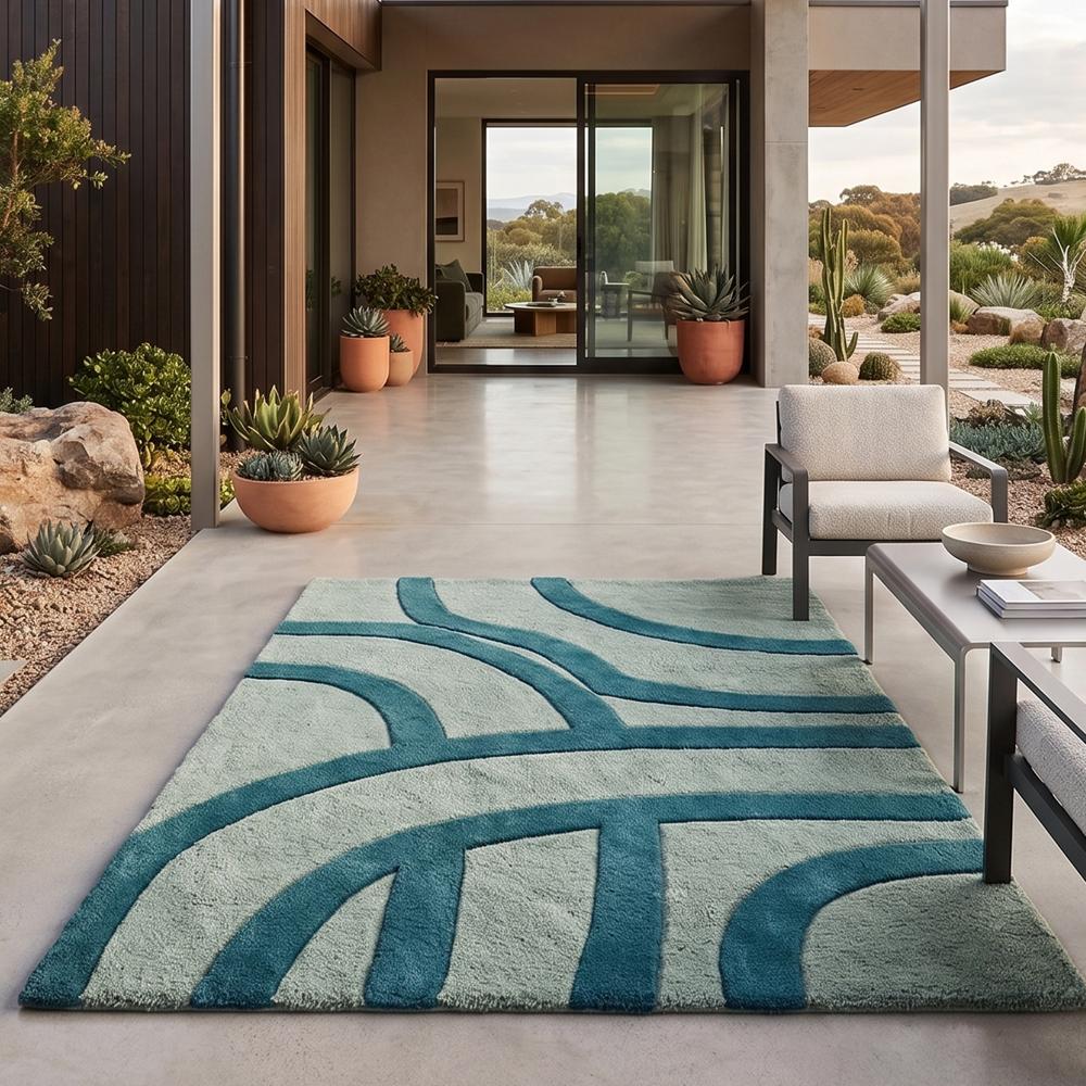 Hand-Tufted Modern Abstract Blue & Grey Geometric Wool Area Rug