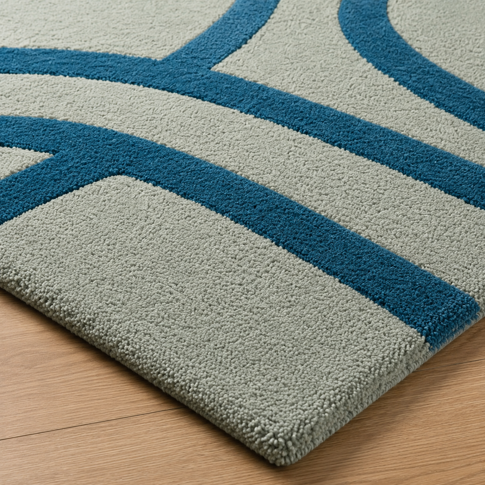 Hand-Tufted Modern Abstract Blue & Grey Geometric Wool Area Rug