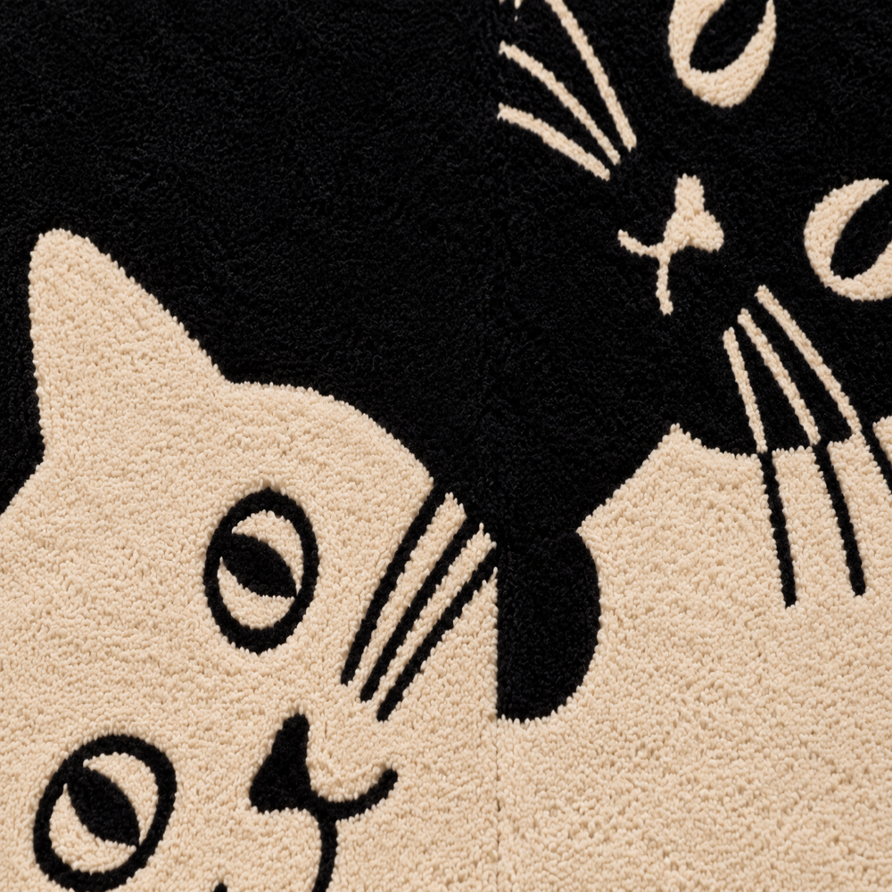 Hand-Tufted Peeking Black & White Cat Yin-Yang Wool Area Rug